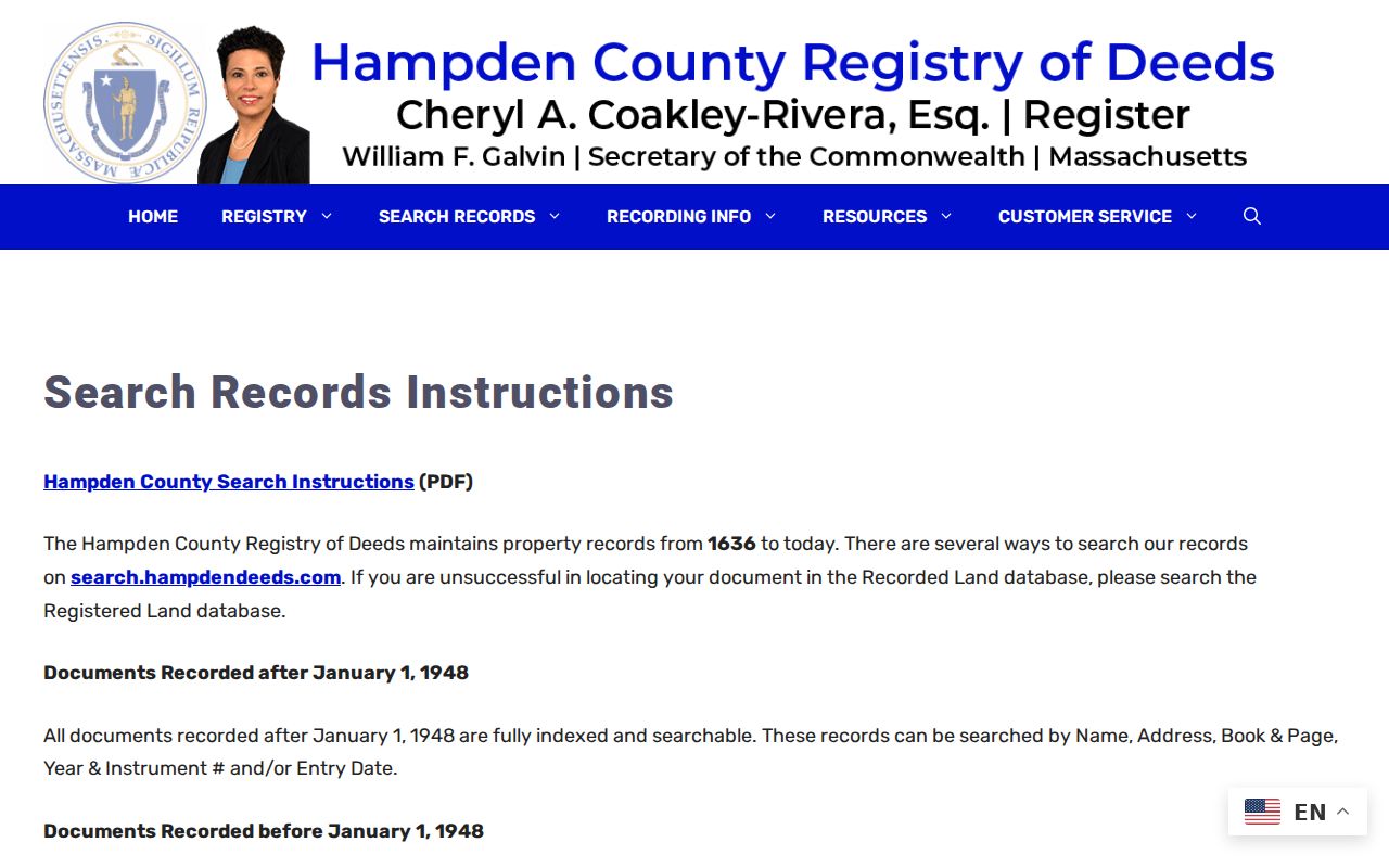 West Springfield street directory source for Hampden deed index instructions