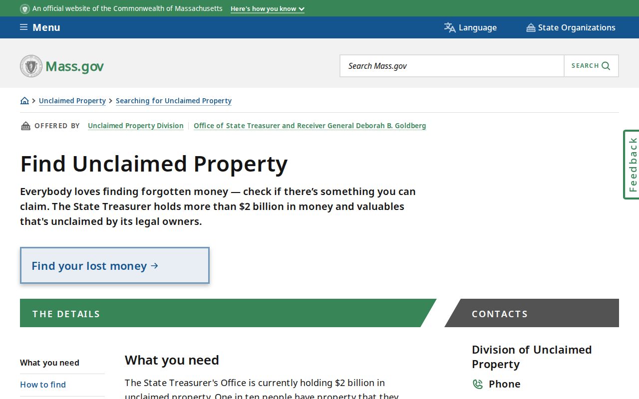 West Springfield residents directory Massachusetts unclaimed-property search