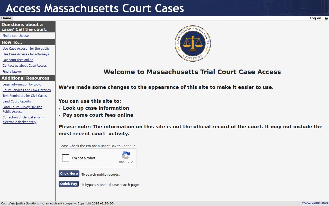 West Springfield residents directory MassCourts public docket search interface