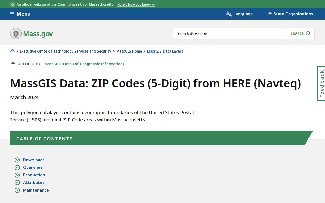 West Springfield ZIP code directory MassGIS ZIP polygon caveat