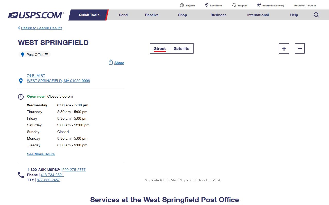 West Springfield ZIP code directory source for USPS location 01089