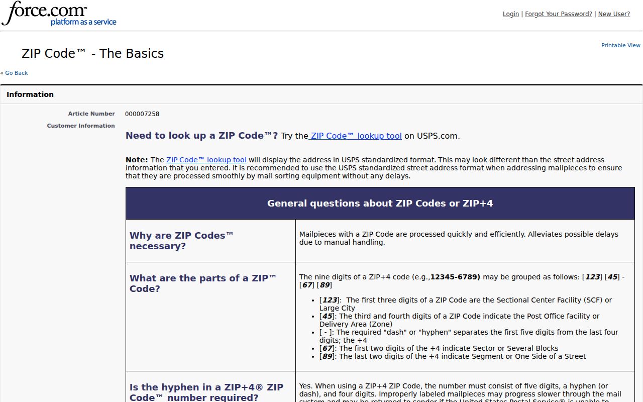 West Springfield ZIP code directory USPS ZIP Code Basics guidance