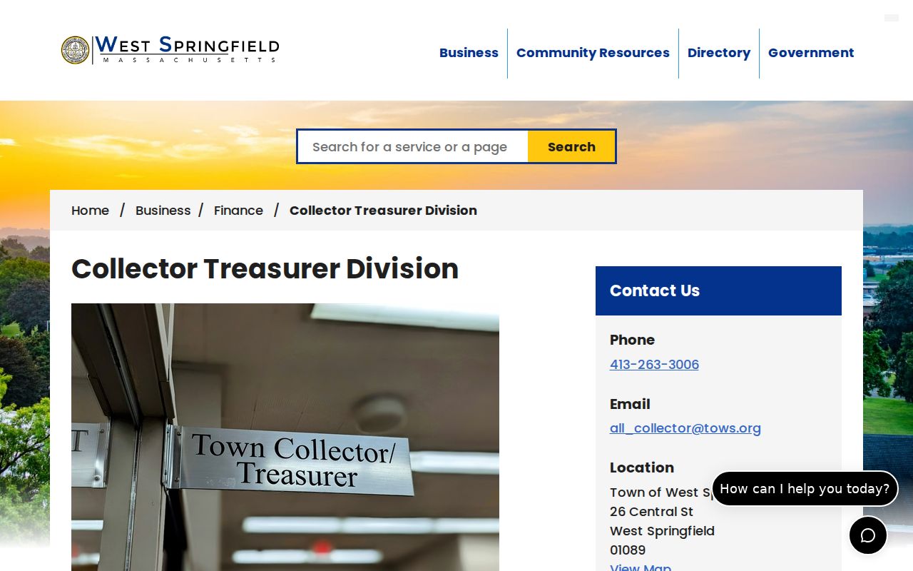 West Springfield street directory Collector-Treasurer bill-search and municipal-lien route